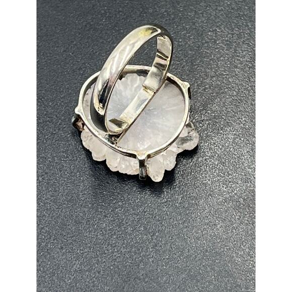Natural Raw Rose Quartz Stalactites Slice 925 Prong Sterling Silver Ring 9.25 - Picture 8 of 11